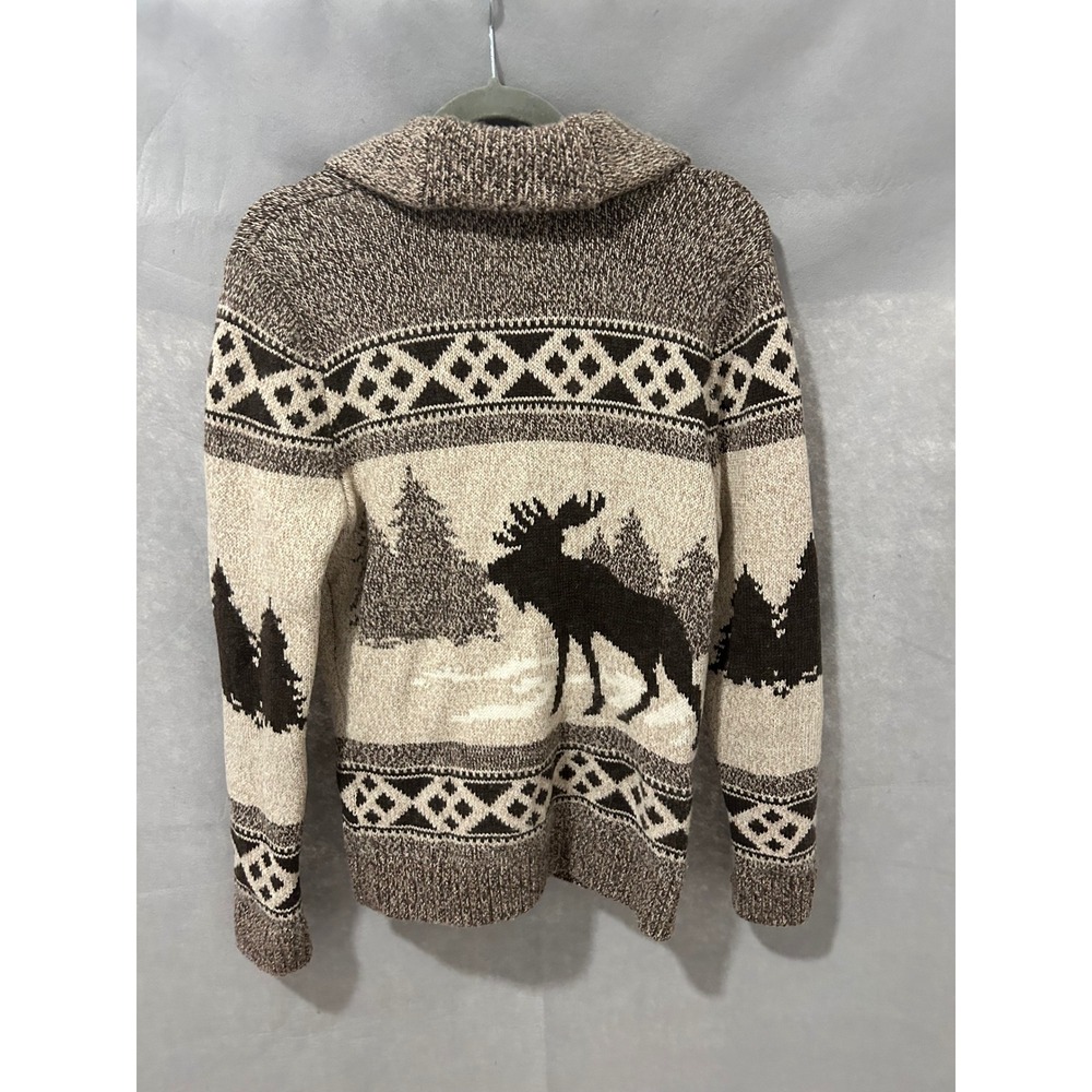 Abercrombie & Fitch Vintage Y2K Moose Fair Isle Shawl Cardigan Sweater Brown S - Picture 8 of 8